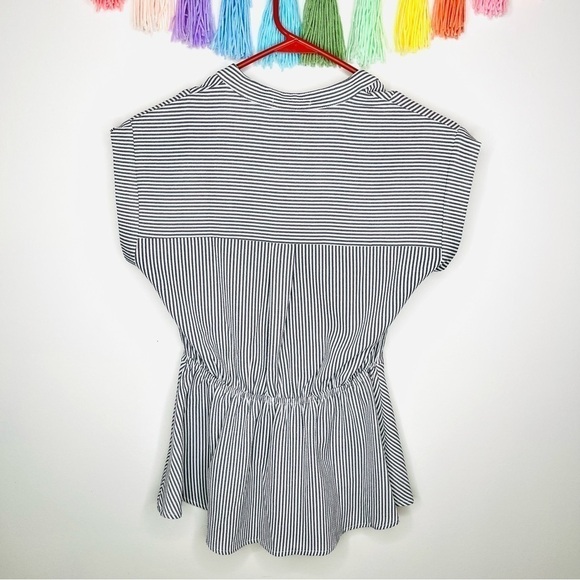 Monteau Stripe Business Casual Short Sleeve Office Career Blouse Shirt Small - Picture 7 of 10